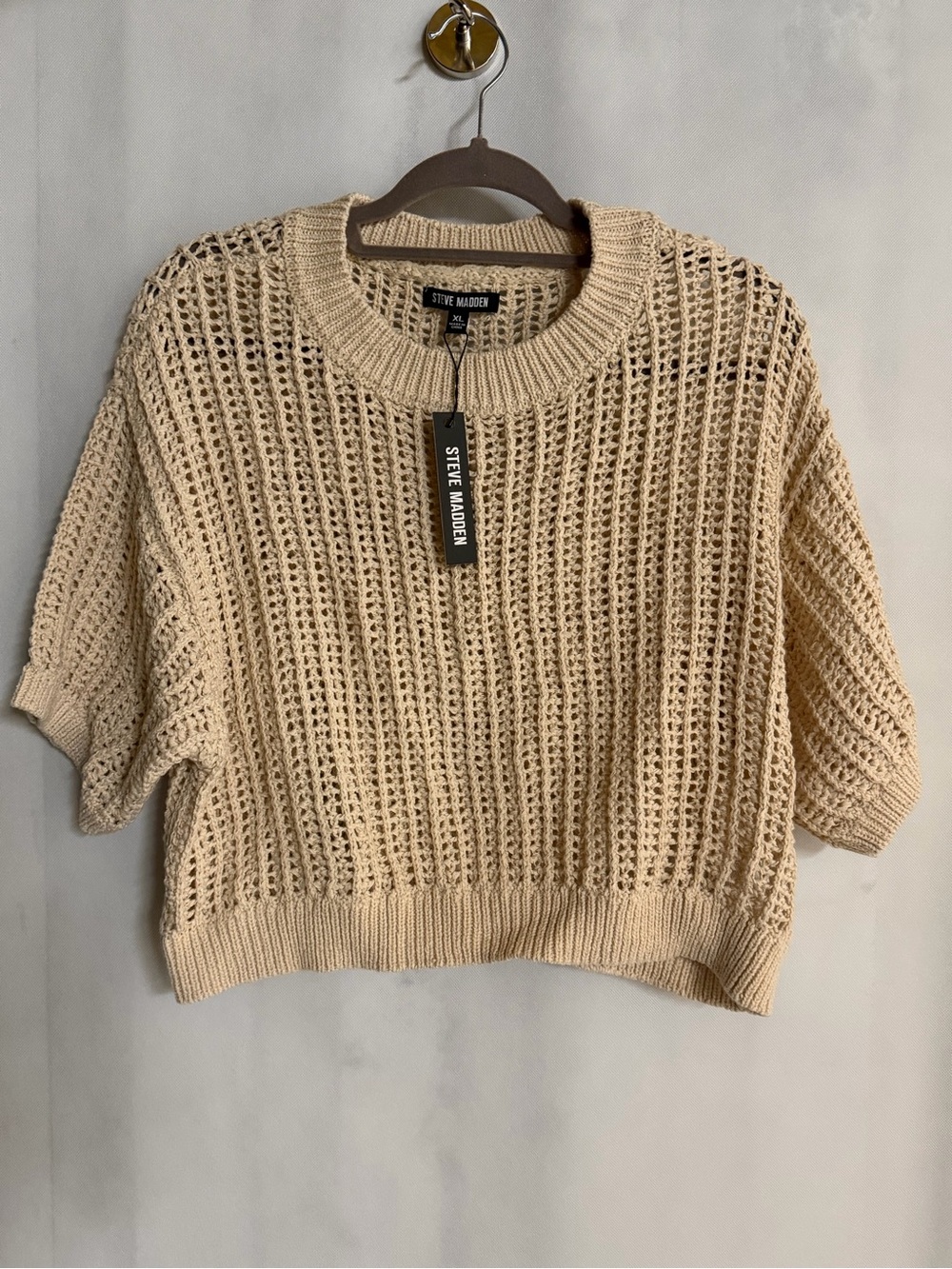 Steve Madden Open Knit Short Sleeve Sweater XL NWT Cream